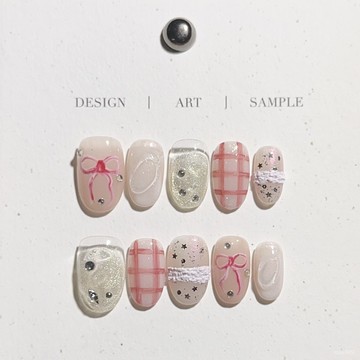 ✨Hannah✨純手工穿戴甲小紅書爆款ins風日韓短款手繪貓眼亮片甲片美甲精緻穿戴甲 7UPS