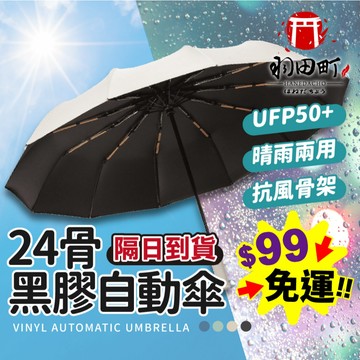 台灣隔日到貨 ♥ 單手開收【24骨黑膠自動傘】折疊傘 摺疊傘 自動傘 雨傘 UPF50+ 加大自動傘  黑膠自動傘