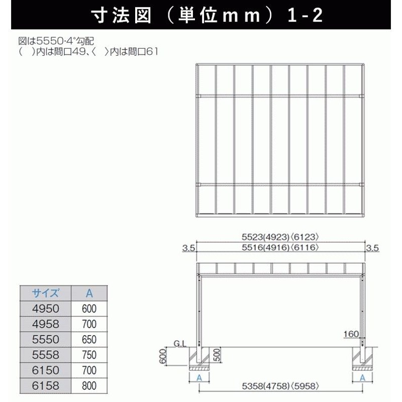 カーポート 2台用 間口5.5m×奥行5m ロング柱 シンプルフラット 熱線