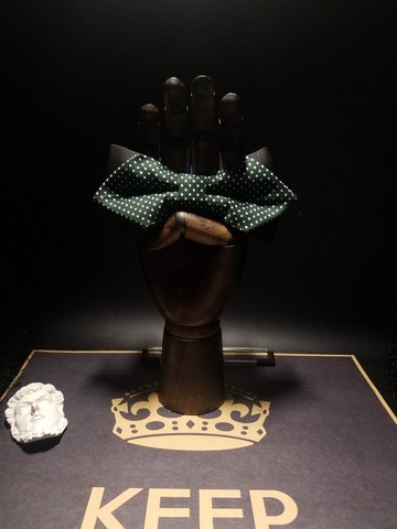 黑色拼墨綠色波點領結學院風復古雙層蝴蝶結