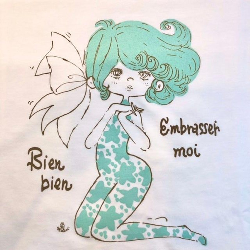 水森亜土 ビッグTシャツ リボン ネイビー M 亜土ちゃん