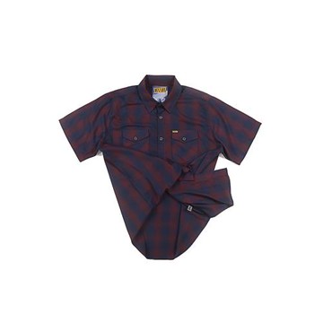 hiphop奇卡洛chicano夢幻搖滾紫黑配色薄款oversize短袖工裝襯衫