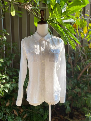 軍裝風純亞麻長袖襯衫