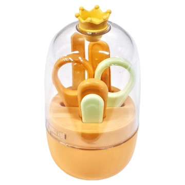 SC優選 嬰兒皇冠指甲剪套裝 小皇冠4件套組+發光耳勺 黃色  指甲刀1入+圓頭小剪刀1入+圓頭鼻鑷1入+修甲棒1入  1組