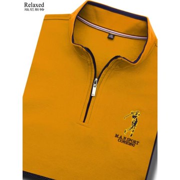 立領拉鏈半高領高檔Polo衫男裝秋裝長袖T恤秋冬寬松休閑上衣純棉T