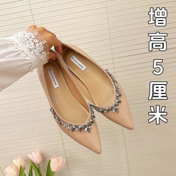 黑色高跟鞋女2025春季新款3334碼裸色尖頭平底小香風法式氣質單鞋