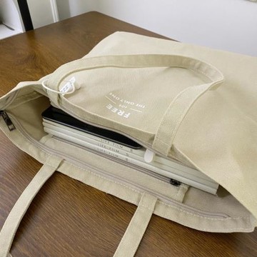 日系原創FREE大容量洗水帆布包拉鏈單肩包16安通勤百搭休閑大包女