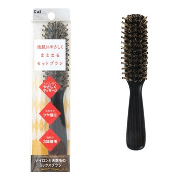 KAI 貝印 3段式植毛豬鬃直梳 S KQ-3079，天然豬鬃毛按摩頭皮，尼龍毛增加頭髮光澤  1支  黑色