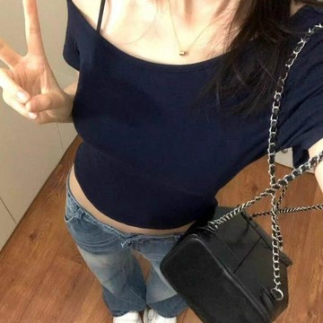 C shop MIT斜肩短版bra top美胸TEE 4色 分尺寸 含厚墊 女裝 露肩 短版上衣 T恤  DB6W