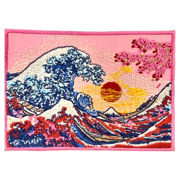 A-ONE 匯旺 日本神奈川沖浪裏粉紅櫻花地標造型刺繡  NO.365 彩色  1個