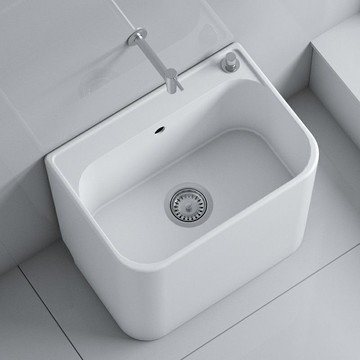 陽臺洗拖把池家用衛生間陶瓷一體高低款拖布池落地式方形墩布槽池 b8031