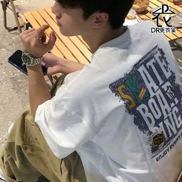 DR更衣室-短袖t恤 韓版 SKATE 滑冰文字塗鴉印花短T 男生衣服 寬鬆 大尺碼5XL【NL625041】