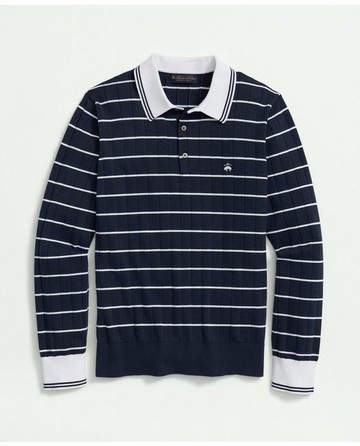 Brooks Brothers Men's Vintage-Inspired Long-Sleeve Tennis Polo in Supima Cotton | Navy | Size XL
