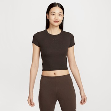 NIKE 短袖上衣 女 運動 短版 AS W NSW NK CHLL KNT MRIB SS T 咖 HJ0720-220