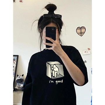 搞怪立體圖案印花T恤趣味創意純棉寬松oversize上衣男女同款夏季