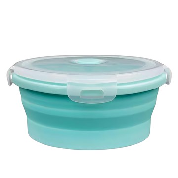 特大 圓形矽膠折疊餐盒 藍色 1.2L大容量 微波爐適用  1個  1入