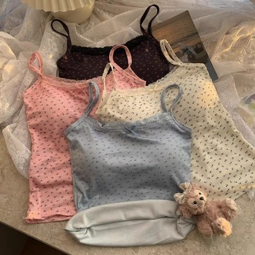 【折100元】女裝 上衣 修身小可愛 冰絲無痕背心 冰絲碎花小吊帶 背心 蕾絲性感顯瘦 無袖上衣 外穿小眾美背內衣