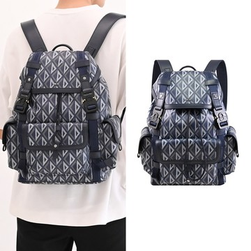 Christian Dior Hit the Road 滿版印花翻蓋抽繩大容量後背包.深藍