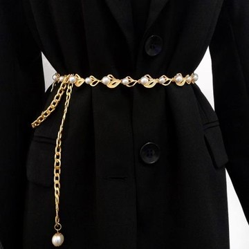 小香腰帶夏配飾女珍珠腰鏈連衣裙搭配西裝百搭收腰配裙子細鏈金色