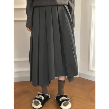 JOENG 2024秋季新款設計感小眾百搭不規則純色百褶中長款半身裙女