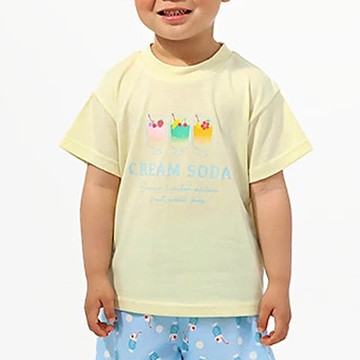 日本 ZOOLAND - 接觸冷感 透氣印花短袖上衣-蘇打飲料-黃