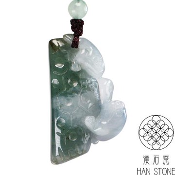 【漢石齋】天然翡翠A貨 三腳金蟾玉佩吊墜 飄花種(39*24*13mm)
