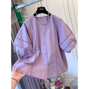 中大尺碼 襯衫 法式氣質泡泡袖短袖襯衫 【042367】JUL09｜3色 19LADY〔現貨〕