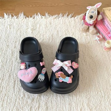 大發少女可愛小狗厚底洞洞鞋女夏季外穿一體式防滑包頭沙灘涼拖鞋