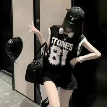 本土出貨  美式數字球 冰球服 橄欖服 美式復古無袖外穿背心T恤寬鬆夏季運動中長款上衣數字百搭籃球女W R
