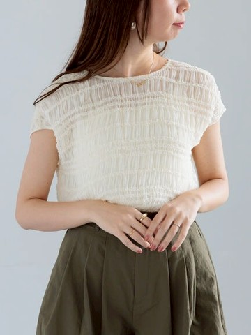 橫向荷葉邊抓褶背後雙環釦設計上衣(0F001035410) - Te chichi
