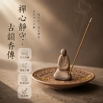 台灣出貨 老巖泥無相佛香插 鎏金萬佛蓮紋託盤 茶道桌面擺件 香道禪意風 接灰一體化設計