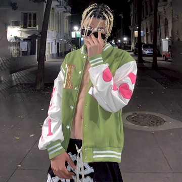 歐美高街心形字母印花棒球服男ins國潮高街情侶款vibe風外穿夾克