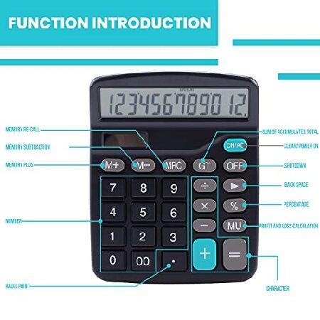 LICHAMP Desk Calculators with Big Buttons and Large Display, Office Desktop Calculator Basic 12 Digit with Solar Power and AA Battery (Included), 10 B