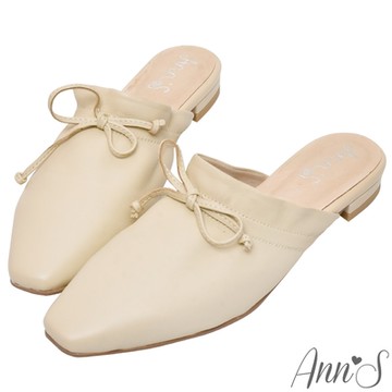 Ann’S氣質蝴蝶結-頂級綿羊皮平底穆勒鞋-杏(版型偏小)