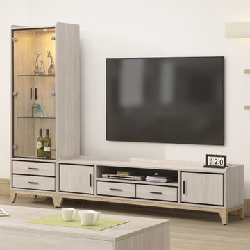 【MUNA 家居】艾洛利8尺L型電視櫃/長櫃/共兩色淺橡木色