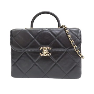 CHANEL 香奈兒 黑色 菱格紋 皮革 Top Handle 兩用包 AS4470 【二手名牌BRAND OFF】