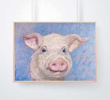 豬畫 農舍藝術 油畫 原創藝術 動物畫