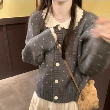 日系溫柔風甜美波點娃娃領開衫
