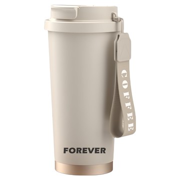 FOREVER 316不鏽鋼杯陶瓷塗層雙飲蓋咖啡保溫杯  燕麥白  530ml  1個