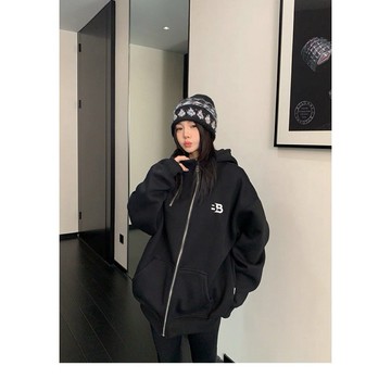 【RICECAKE & OISIS】美式刺繡 雙拉鍊設計 連帽外套 高級感 百搭 oversize 夾克 女
