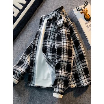 小香風毛呢外套男士春秋新款情侶工裝夾克潮牌高級感痞帥格子襯衫