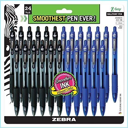 新品ZEBRA PENS, bulk pack of 24 ink pens, Z-Grip Retractable ballpoint pens Medium point 1.0 mm, 12 black pens  12 Blue pens combo pack