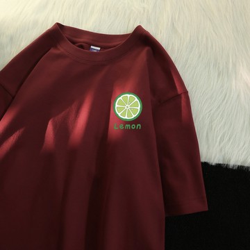青檸印花T 寬鬆大碼 時尚百搭 情侶上衣 日常休閒 T恤衫 100%純棉 夏季新款