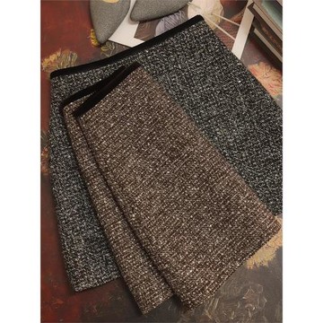 半身裙2025秋冬款格子亮片粗花呢小香風高腰顯瘦羊毛呢A字短裙女