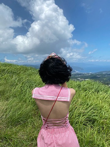 cherrywine 女款粉色棉麻小格子海軍領露背繫帶蝴蝶結法式少女