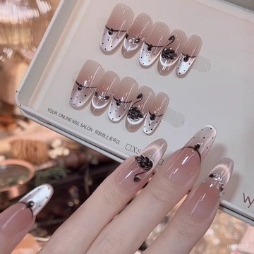 ➕最新設計款穿戴甲💅【黑天鵝】新款純手工穿戴甲輕奢黑鋯石貓眼高級顯白純手作美甲片長梯穿戴甲 NLUL