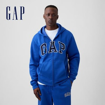 【GAP】寬鬆Gap Logo拉鍊連帽外套-原色藍(911587)