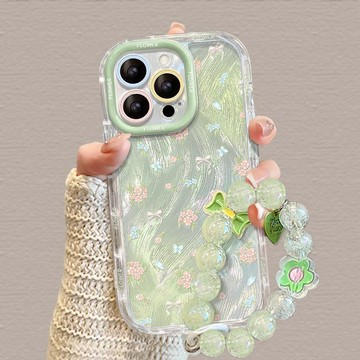 ins碎花手鍊適用蘋果16promax手機殼iphone17夏日小清新15高顏值