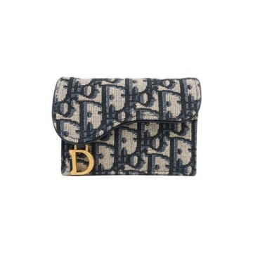 Dior Saddle 緹花布翻蓋卡片套(藍)