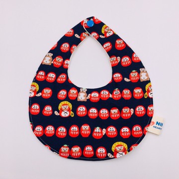 深藍福神狸貓圍兜 二重紗 口水巾  彌月禮